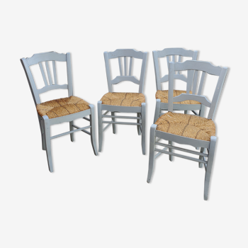 Set of 4 antique and repainted straw chairs