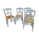 Set of 4 antique and repainted straw chairs
