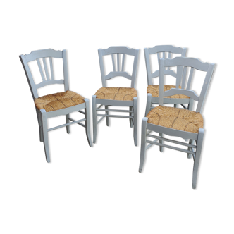 Set of 4 antique and repainted straw chairs