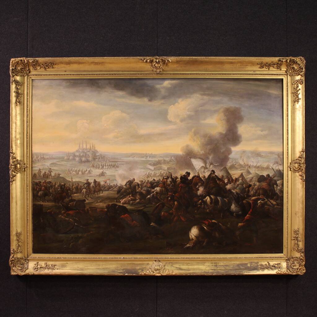 Great 18th-century Italian painting, battle between Christians and Ottomans
