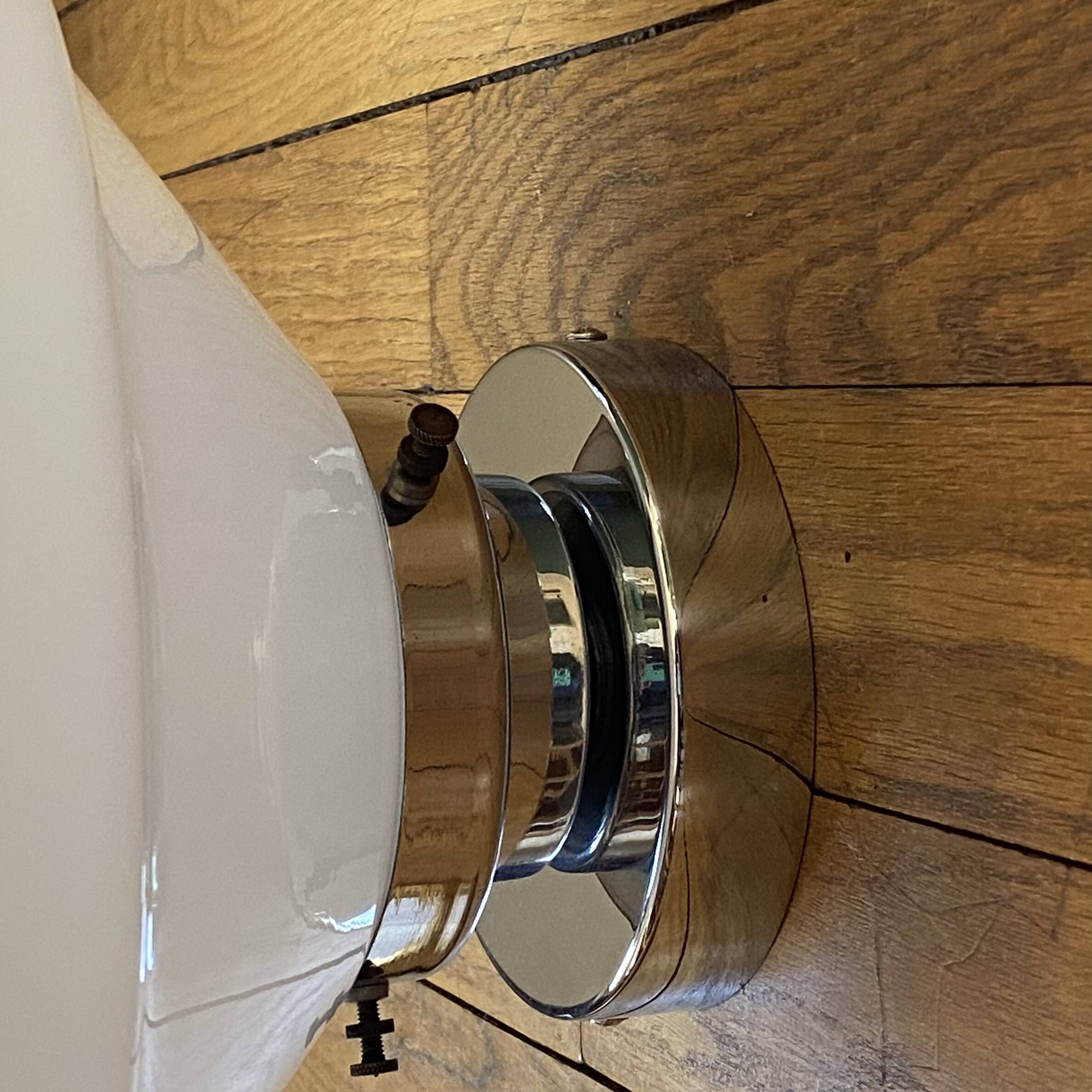 Opaline glass globe ceiling light, 30 cm, white glass, wall light with stainless steel fixings