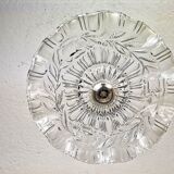 Portuguese farmhouse mid century clear floral glass dish pendant lamp 1960s