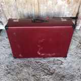 Old suitcase red cardboard bordeaux clasp metal vintage
