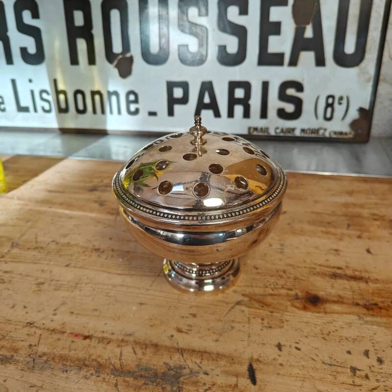 Silver-plated metal flower holder with vintage hallmark