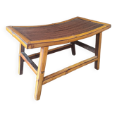 Vintage Asian stool or footrest in honey bamboo and brown rattan