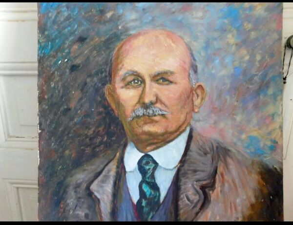 Portrait, huile sur toile anonyme d'un retraité