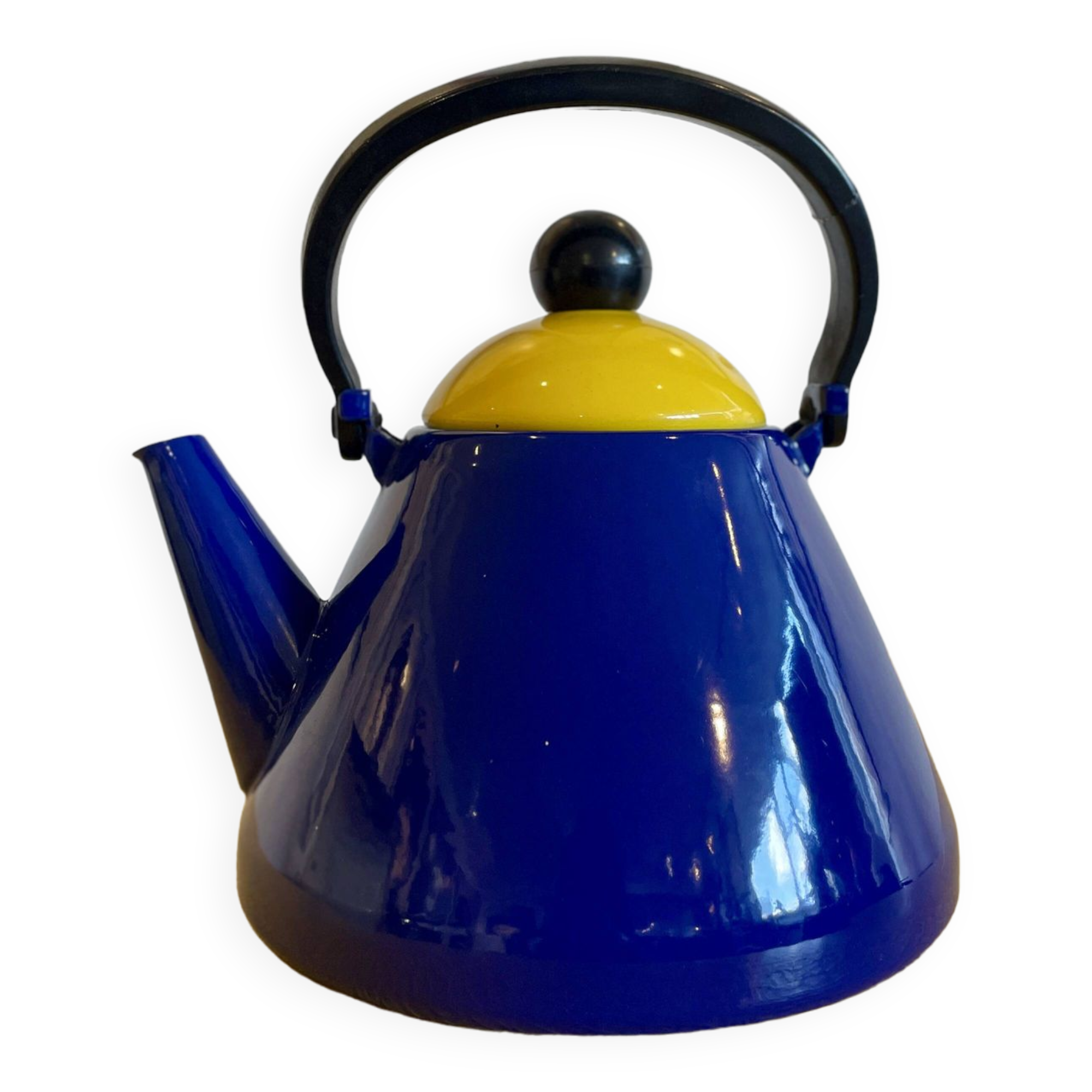 Yellow and blue enamel kettle
