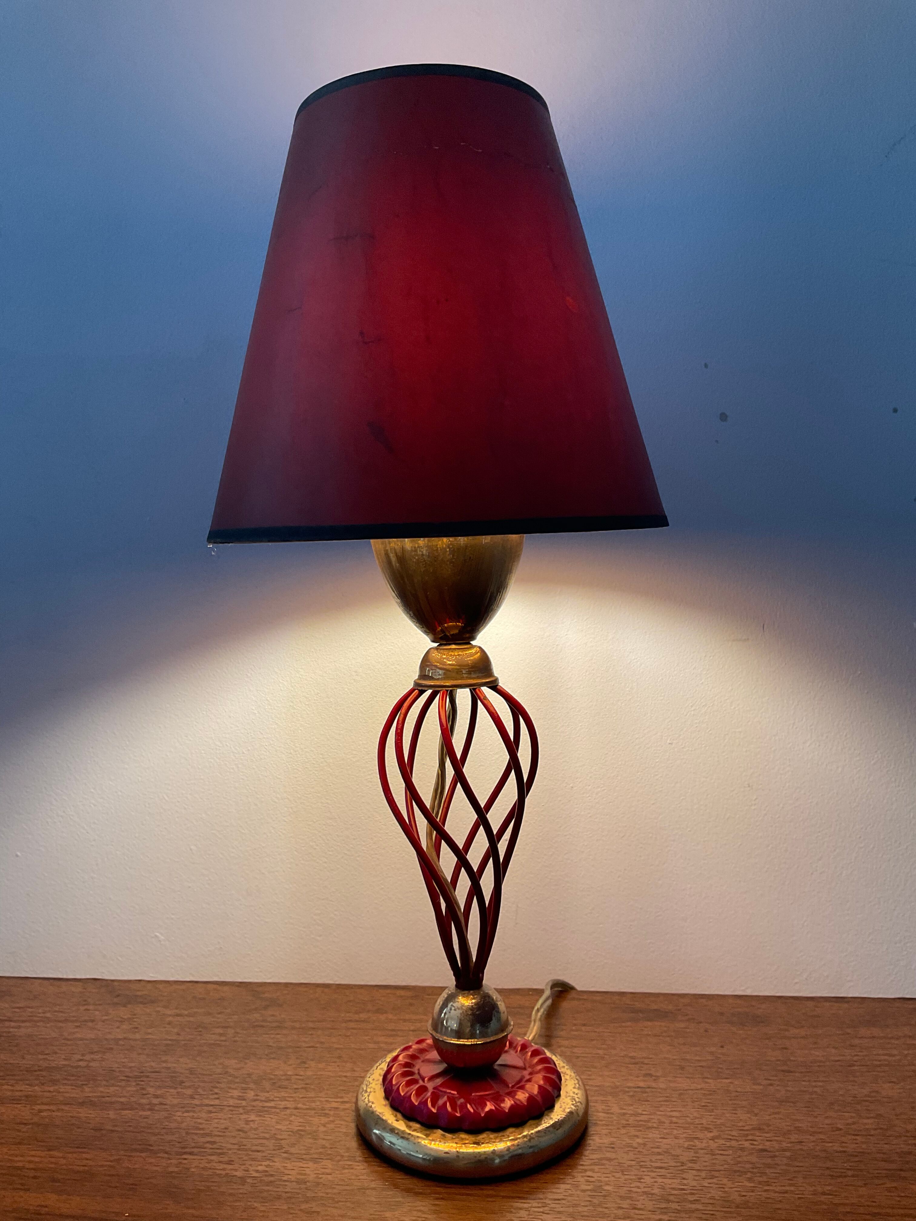 Vintage lamp from the 50s -60s brass and red metal