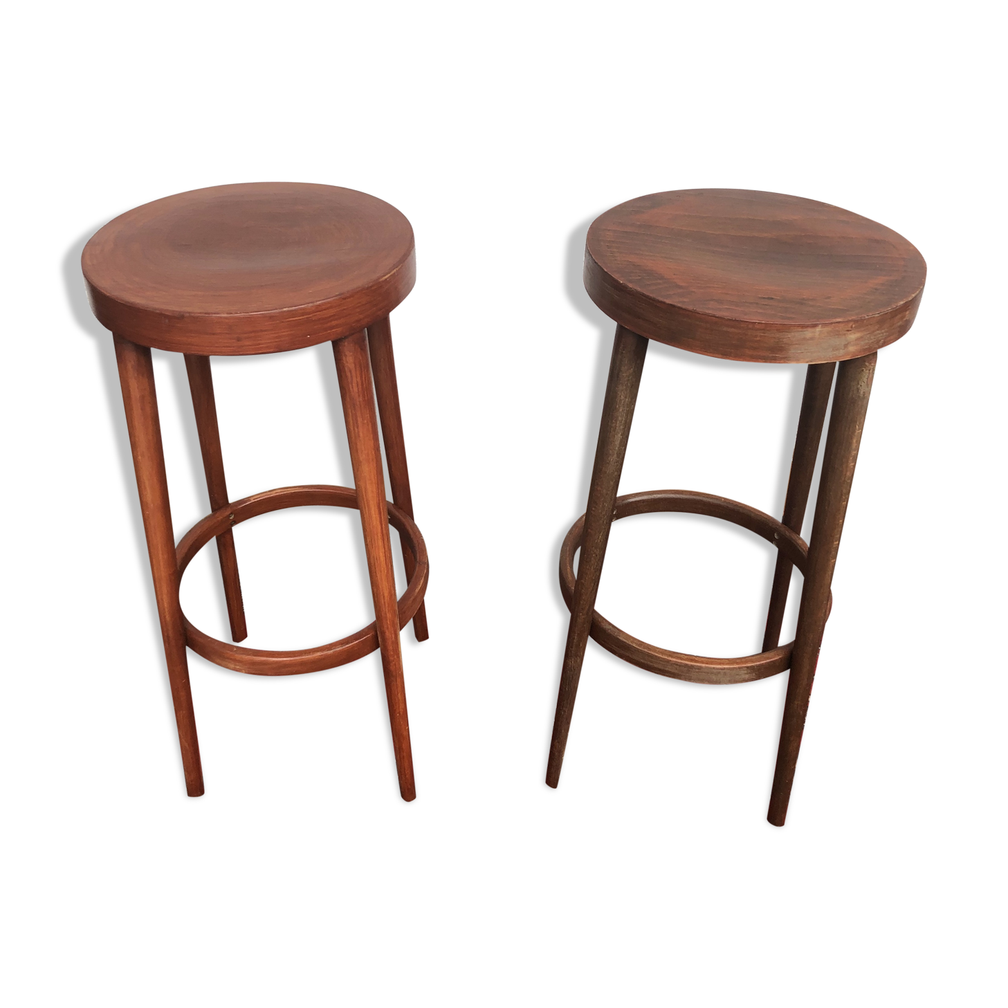 Lot of 2 Baumann-style wooden bar stools