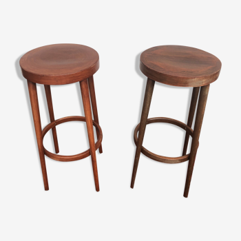 Lot of 2 Baumann-style wooden bar stools