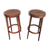 Lot of 2 Baumann-style wooden bar stools
