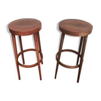 Lot of 2 Baumann-style wooden bar stools
