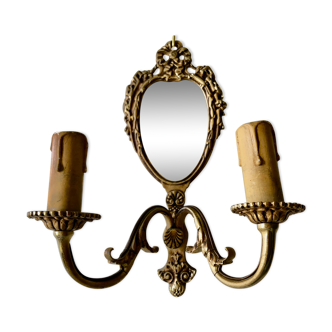 Double bronze wall lamp with nineteenth mirror