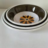 Trio of Italian 1970s deep plates, ochre brown floral decoration