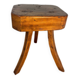 Brutalist oak stool with curved legs, handcrafted