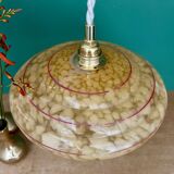 Vintage pendant lamp shade in yellow Clichy glass with red trim