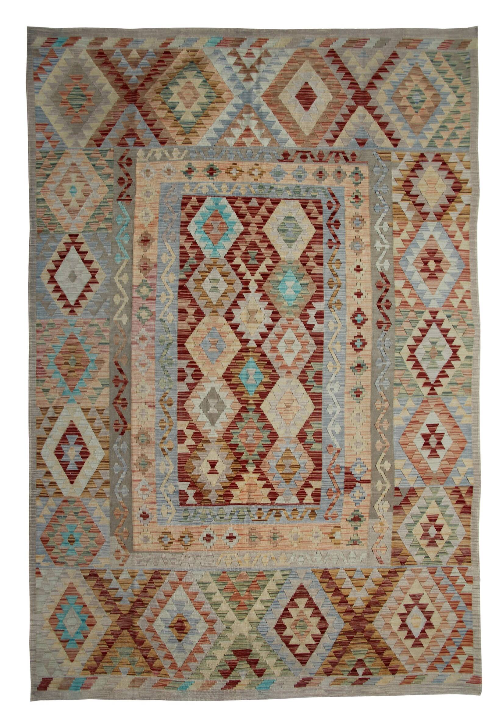 Handmade Kilim Rug, Wool Geometric Flatweave Carpet 297x193cm