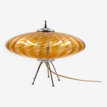 Murano orange glass flying saucer Ufo table lamp, Murano Italy 1970s