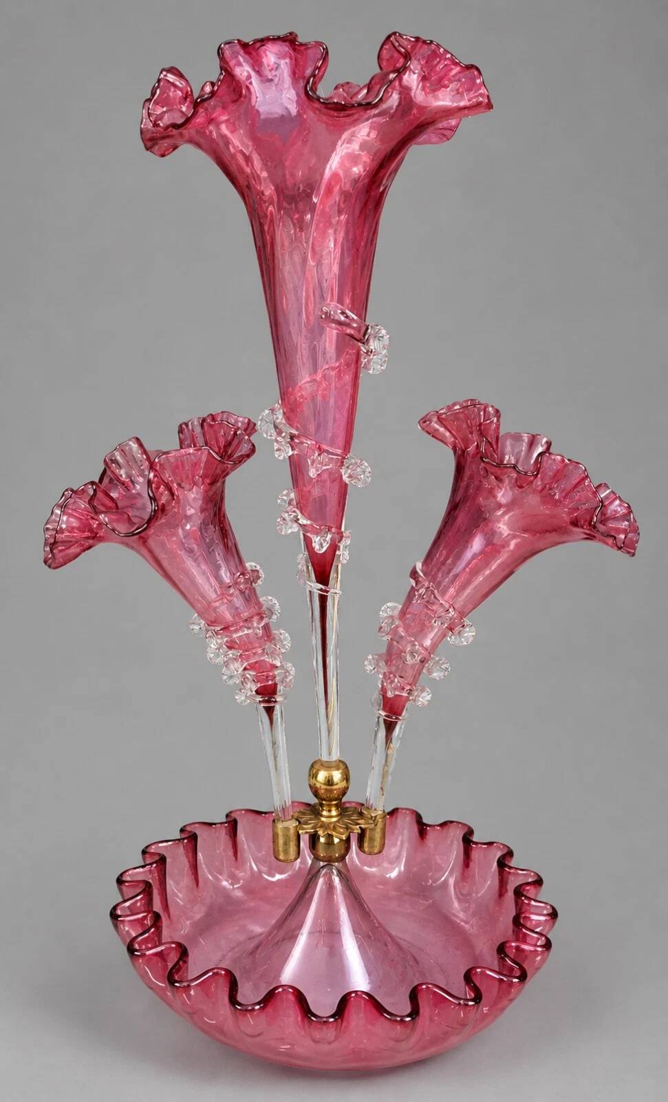 Blown glass epergne vase in a deep pink hue - tulip tree