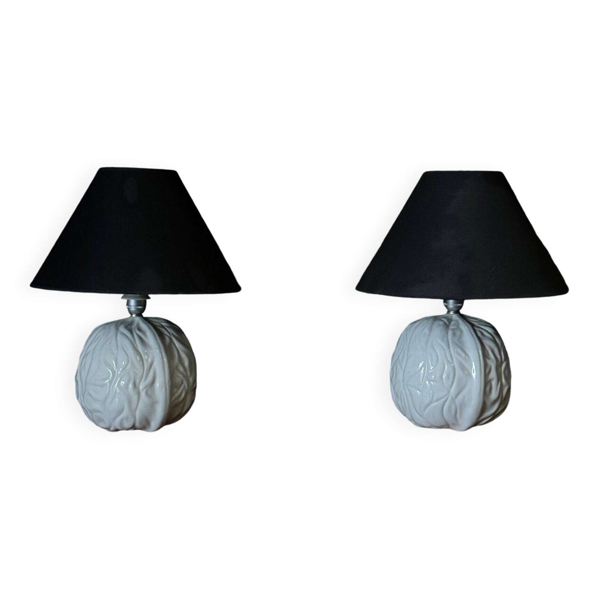 Pair of Italian ceramic lamps 1980 white walnut shape