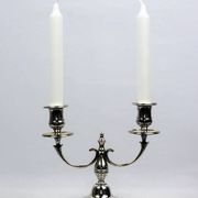 Pair of candlesticks | antique two-armed candelabra in silver-plated metal