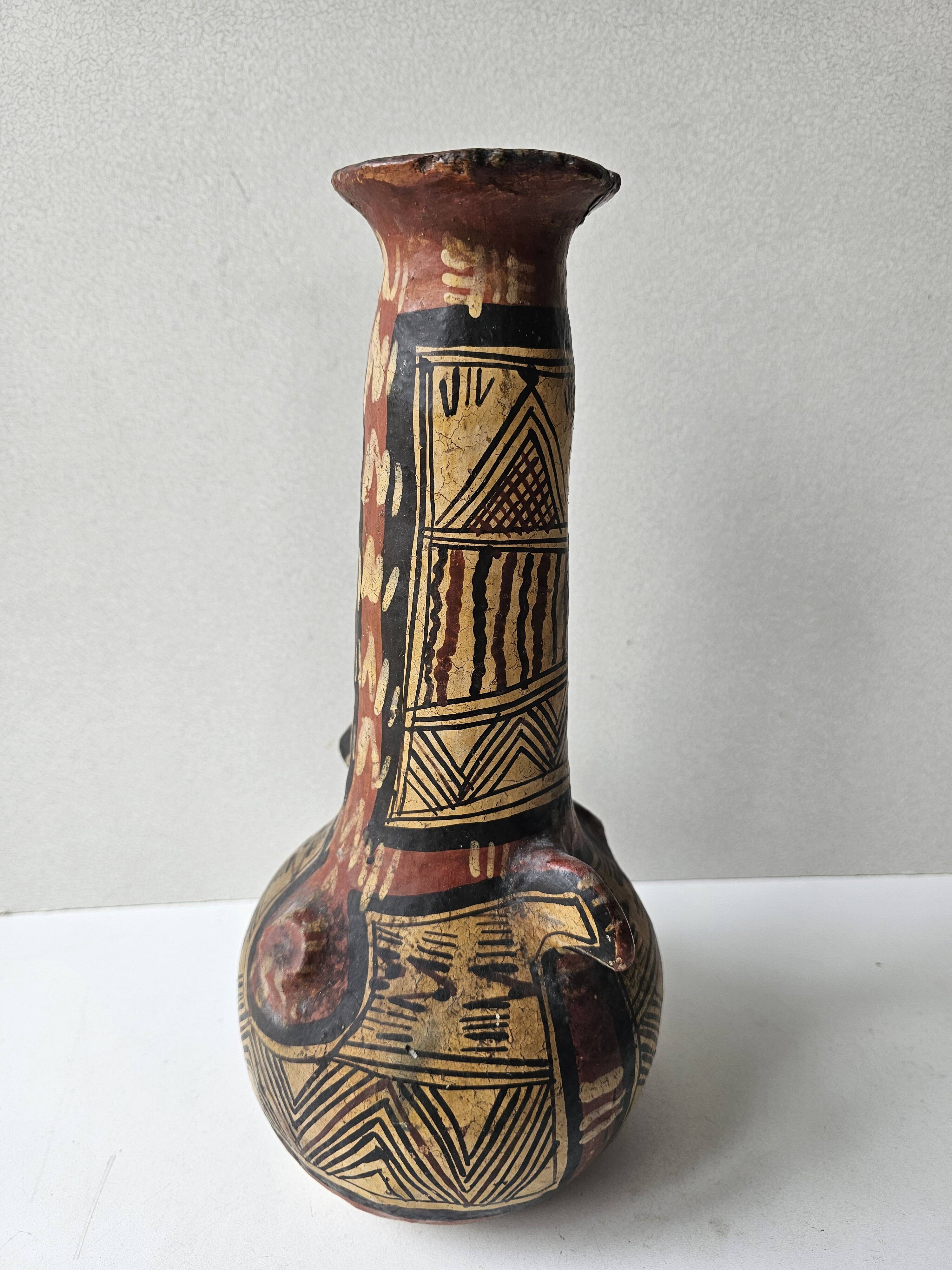 Kabyle Algerian pottery jar vase with polychrome geometric decorations