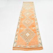 Tapis Kilim Vintage Orange et Beige, Motifs Géométriques Anatoliens