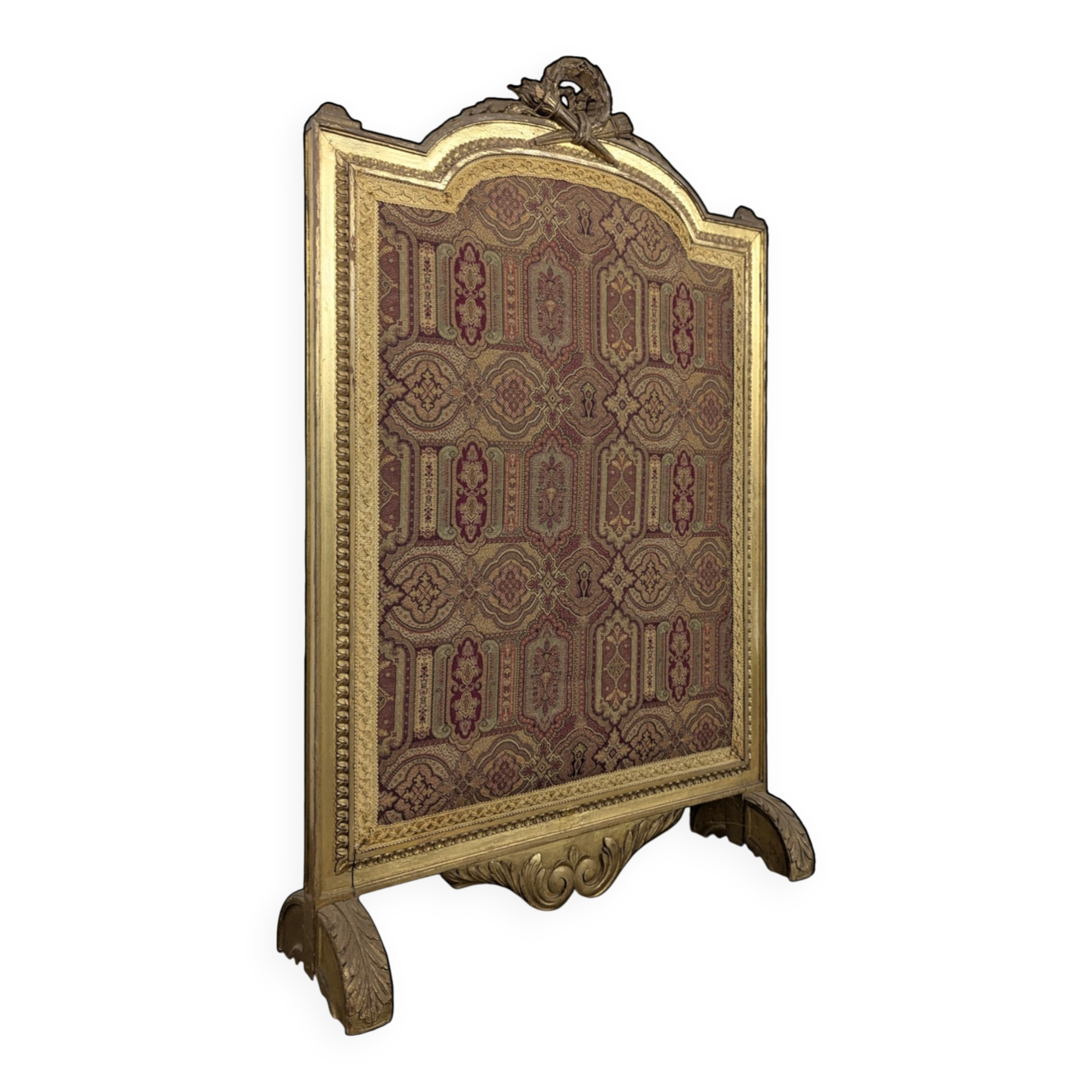 Louis XVI gilded wooden fire screen with tapestry