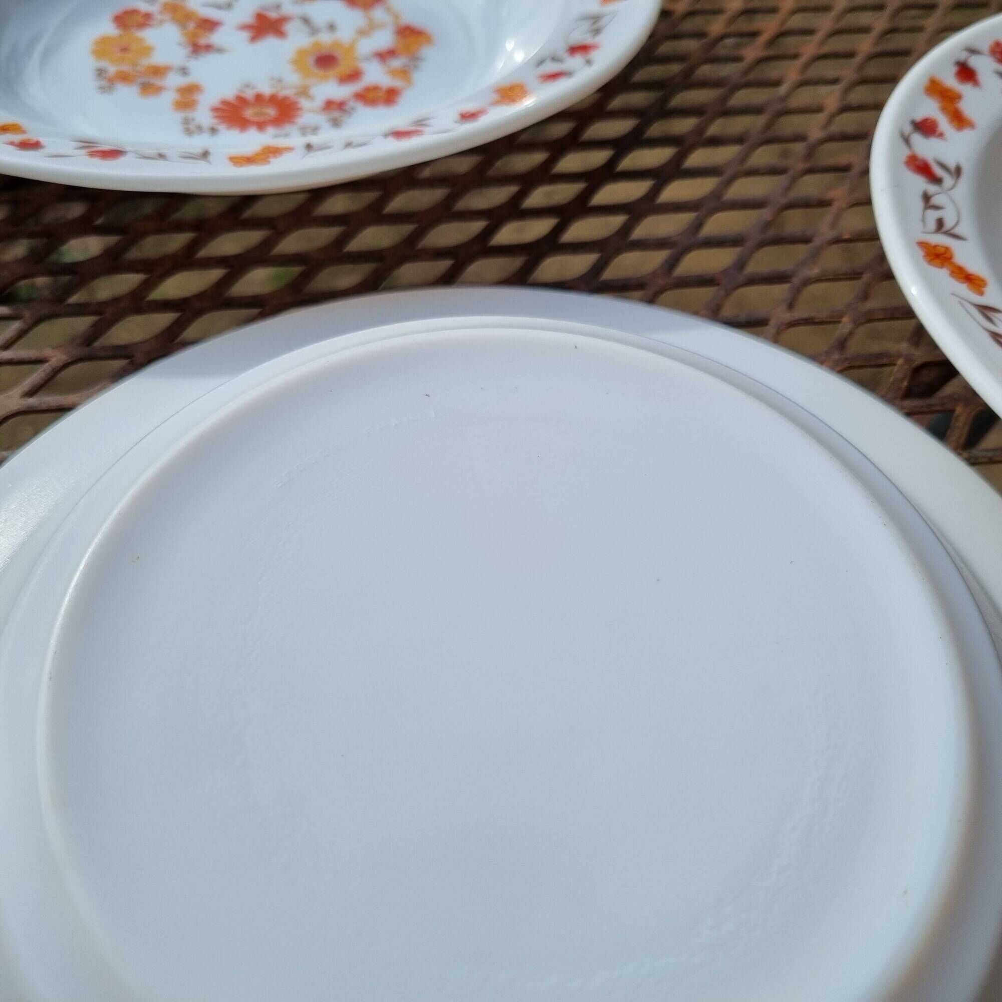 Lot De 5 Assiettes Arcopal Vintage Motif Rose De France - Années 60, Verre Blanc - Occasion En Bon état