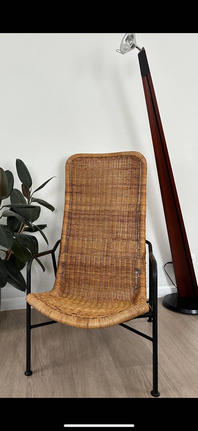 Vintage rattan armchair, model 514A, designer Dirk Van Sliedrecht, 1950s