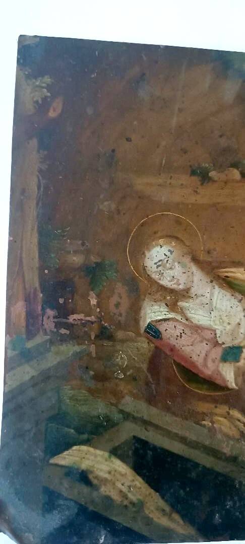 Antique painting on copper, Flemish school, 17th century, representing a saint