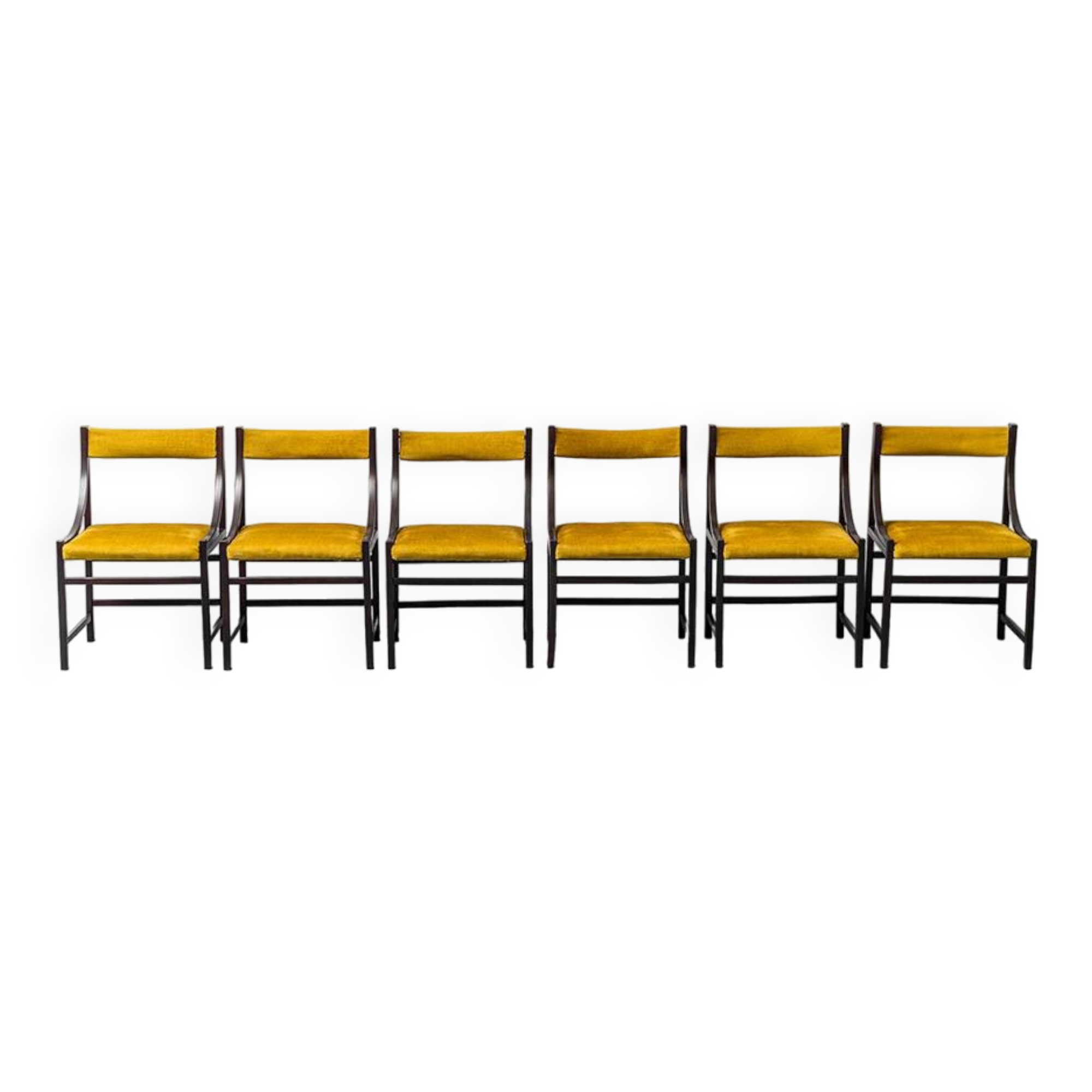 Set 6 chaises tissu jaune bois 1960s vintage modernisme