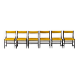 Set 6 chaises tissu jaune bois 1960s vintage modernisme