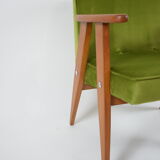 Vintage restored armchair, model 366, designer J. Chierowski, olive velvet
