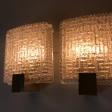 Pair of glass slab and brass design sconces 70