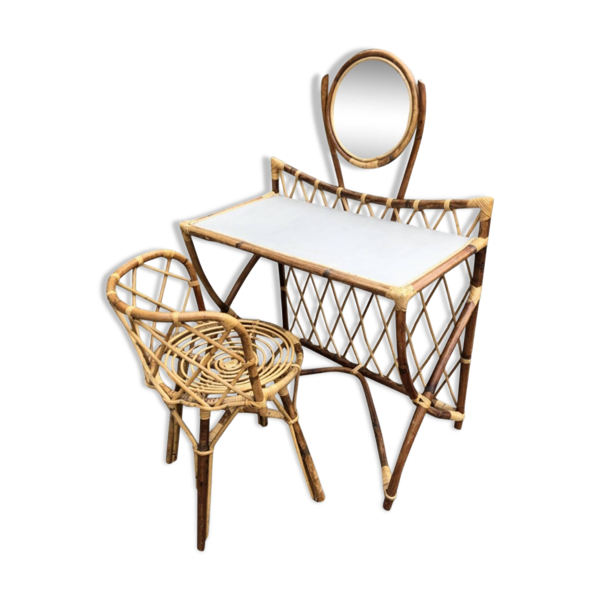 Coiffeuse vintage en rotin