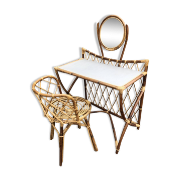Coiffeuse vintage en rotin