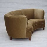 1960s, 3-seater Danish "Banan" sofa, original olive/green furniture velour.