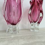 Pair of pink murano glass hand made vases , 1970’s Italy