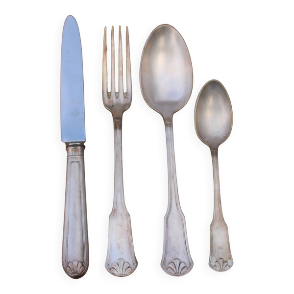 Coffret vintage 4 pièces métal argenté – motif coquille – argenture 18 g