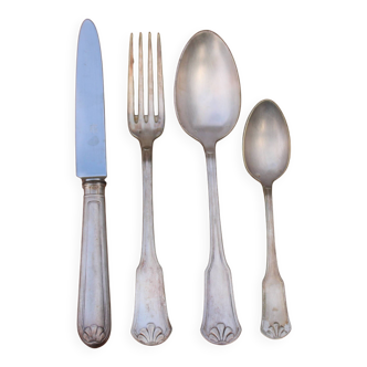 Coffret vintage 4 pièces métal argenté – motif coquille – argenture 18 g