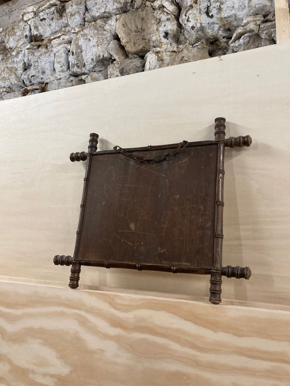 Mirror 45x51cm rectangular wood imitation bamboo 1960