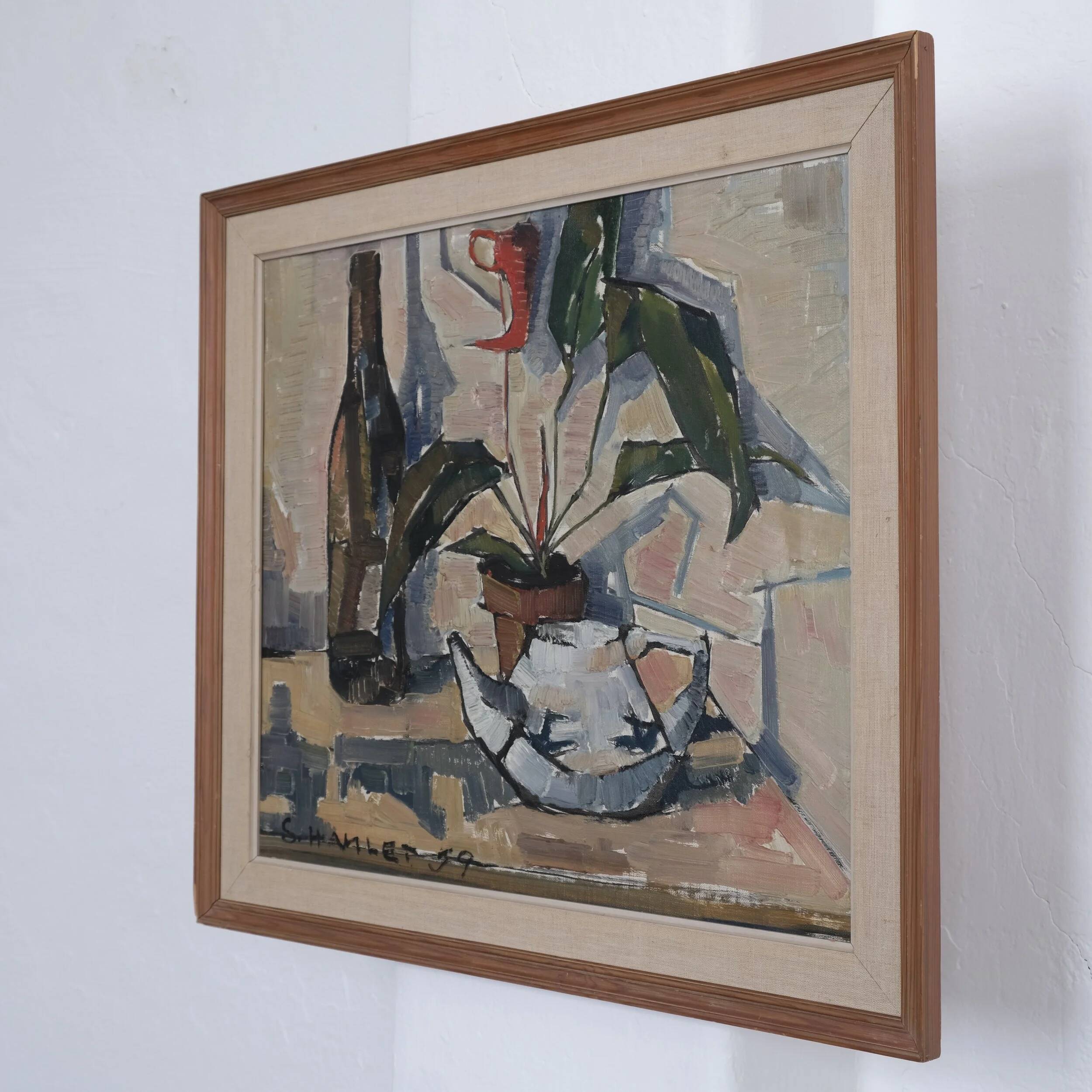Sven-Olof Hamlet nature morte peinture à l'huile avec plante | 1959