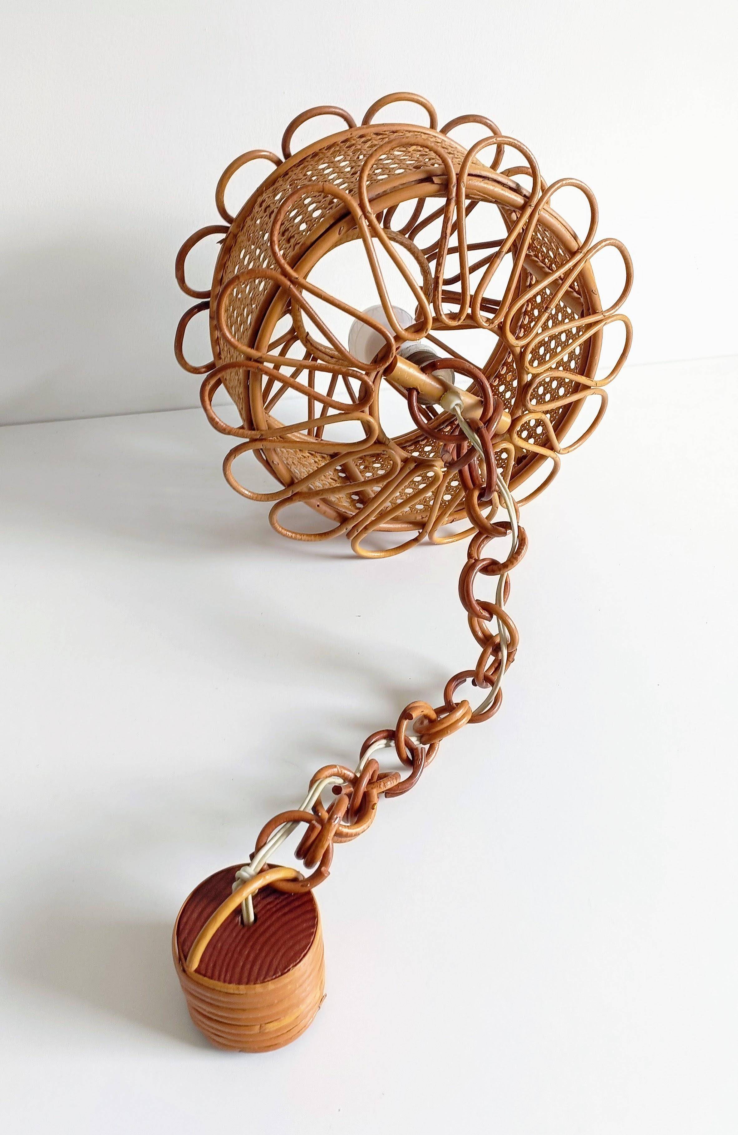 Handcrafted Bamboo and Rattan Pendant Lamp, Spanish Modernist, 1960s