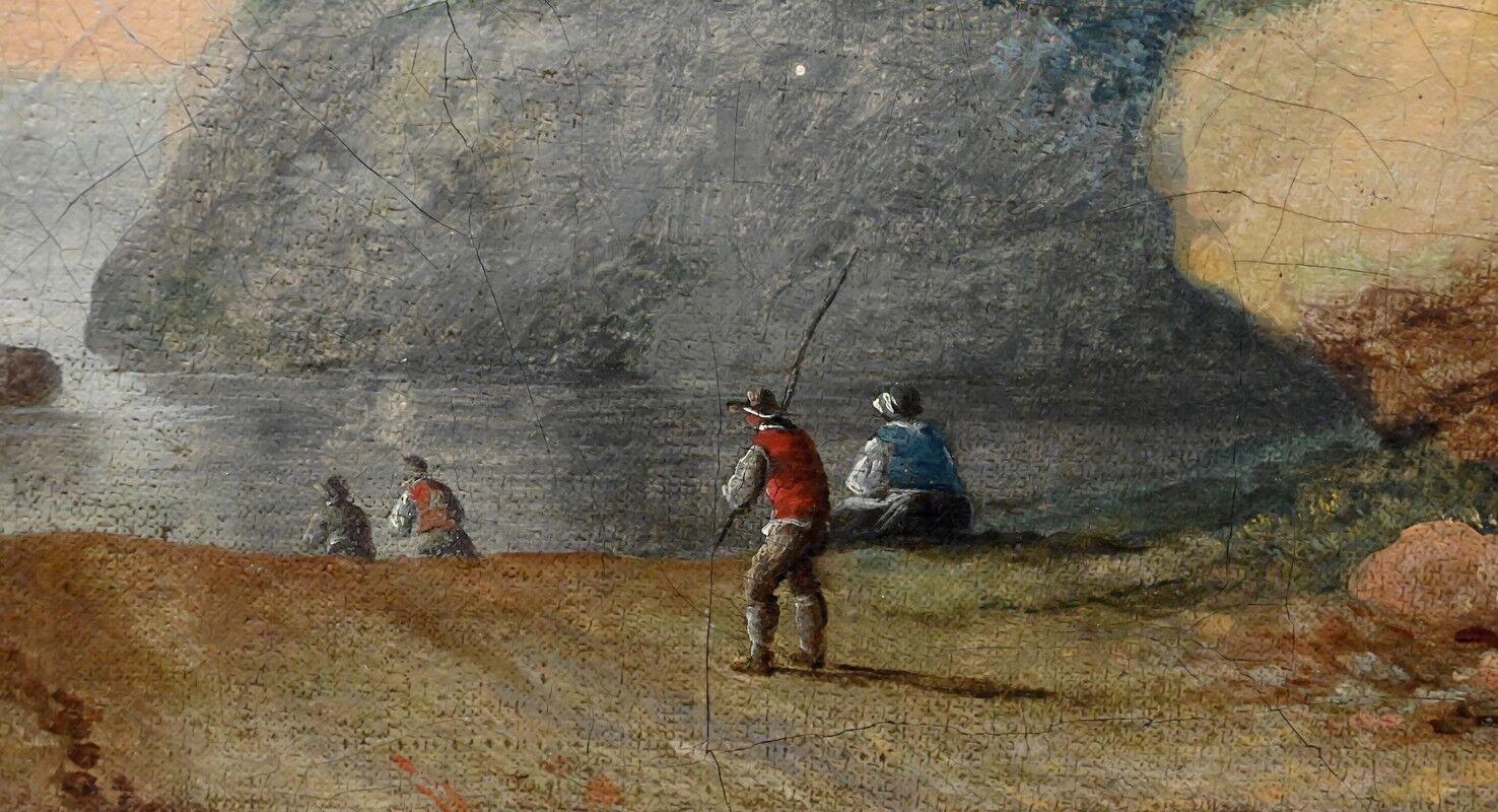 Painting "Path Leading to the Sea", oil on panel, in the style of Jean Pillement – late 19th century.