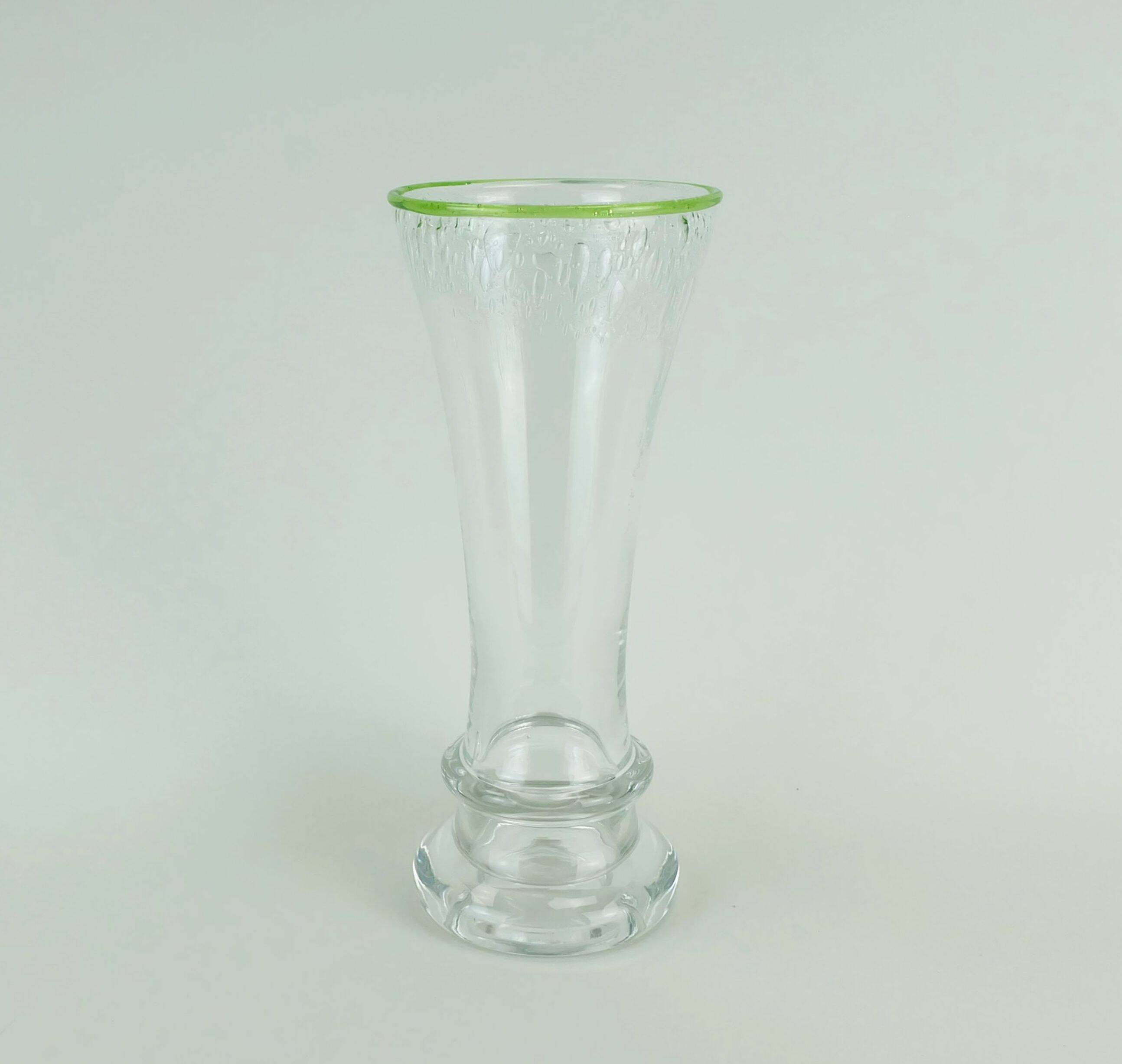 1970s glass VASE by eisch thick clear glass and bubble glass green rim