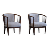 Pair of Danish armchairs in beech, reupholstered in lambswool, Art Nouveau, 1900s.