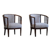 Paire de fauteuils danois en hêtre, réupholstérés en laine d'agneau, Jugendstil, années 1900