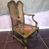 19th century Japanese armchair in green lacquer and cane