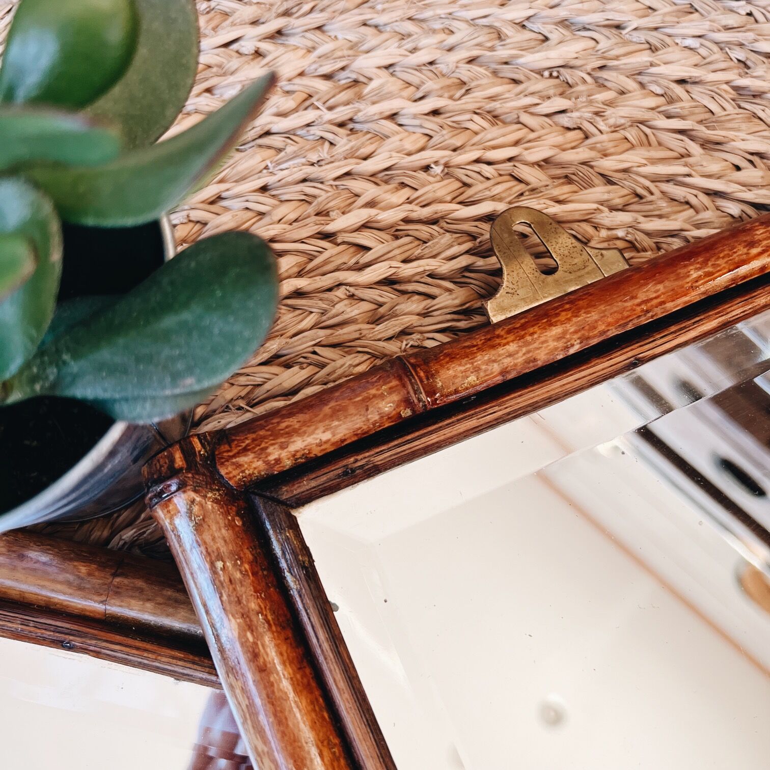 Duo of beveled bamboo mirrors